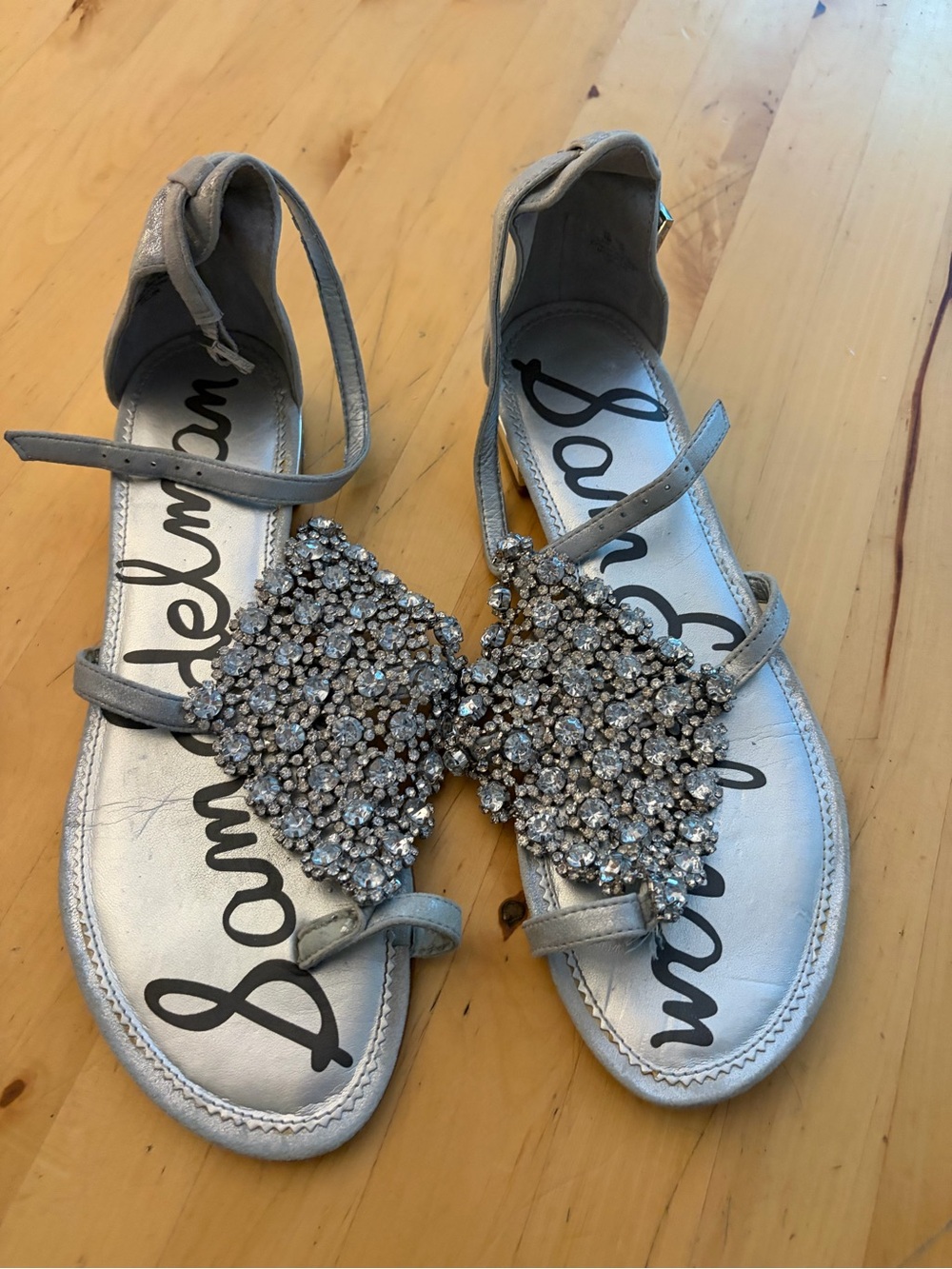 Sam Edelman Silver Crystal Embellished Ankle-Strap Sandals